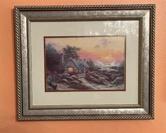 Thomas Kinkade Cottage by the Sea Framed Matted Print 14x17.5in