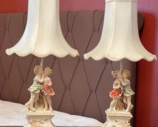 2pc Antique Porcelain Kissing Figural Lamps PAIR	24in H x 12in Diameter	
