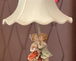 2pc Antique Porcelain Kissing Figural Lamps PAIR 24in H x 12in Diameter
