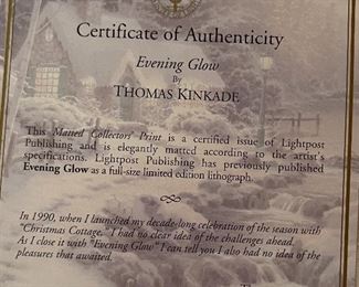 Thomas Kinkade Evening Glow Framed Matted Print 14.5x17.5in