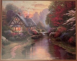 Thomas Kinkade Cottage By The Stream Framed Matted Print 14.5x17.5in