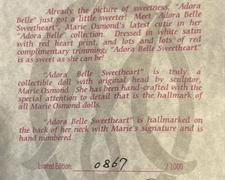 Marie Osmond Adora Belle Sweetheart Doll NIB