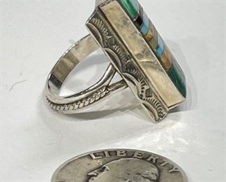 Vintage Zuni Ring Sterling Silver Turquoise Multi Stone Ring Signed AB Native American	1	
