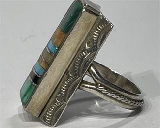 Vintage Zuni Ring Sterling Silver Turquoise Multi Stone Ring Signed AB Native American	1	
