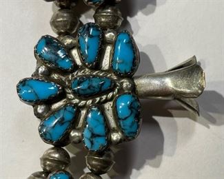 Vintage Native American Squash Blossom Necklace Turquoise Sterling Silver Signed	1	
