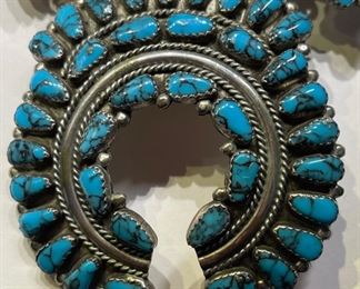 Vintage Native American Squash Blossom Necklace Turquoise Sterling Silver Signed	1	
