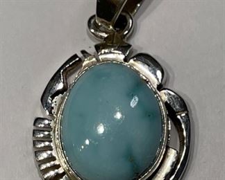 Vintage Navajo Sleeping Beauty Turquoise & Sterling Silver Pendant Signed Al Yazzie 1