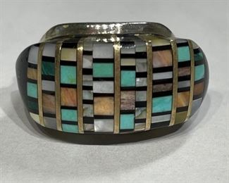 LEE EDAAKIE Zuni Multi Gemstone Mosaic Ring Vintage Signed	1	
