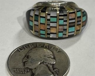 LEE EDAAKIE Zuni Multi Gemstone Mosaic Ring Vintage Signed	1	
