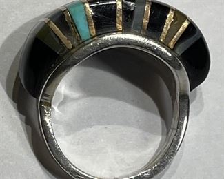 LEE EDAAKIE Zuni Multi Gemstone Mosaic Ring Vintage Signed 1