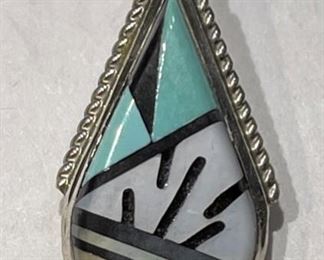 ZUNI ECK Multi Sterling Silver Gemstone Pendant Elecario & Cleo Kallestewa