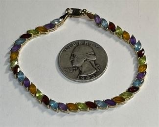 14k Gold Marquise Multi-Gemstone Bracelet SZ 7 14k