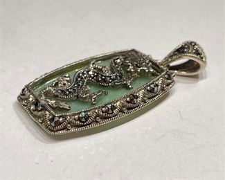 Sterling Silver Thailand Dragon Jade Pendant 1