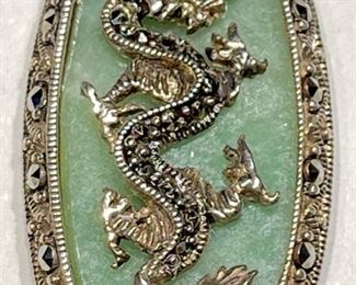 Sterling Silver Thailand Dragon Jade Pendant 1