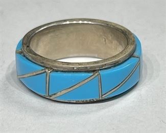 Zuni Sterling Silver & Turquoise Inlay Ring 1