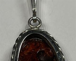 Sterling Silver & Amber Pendant Signed	1	
