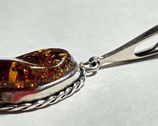 Sterling Silver & Amber Pendant Signed	1	
