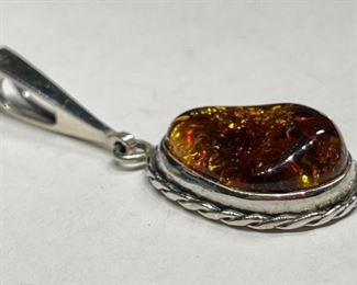 Sterling Silver & Amber Pendant Signed	1	
