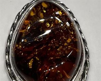 Sterling Silver & Amber Pendant Signed	1	
