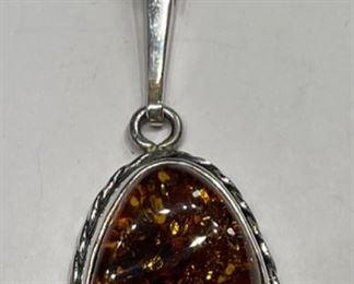 Sterling Silver & Amber Pendant Signed	1	
