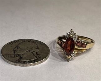 10k Gold, Garnet & Diamond Ring SZ 7.25 10k
