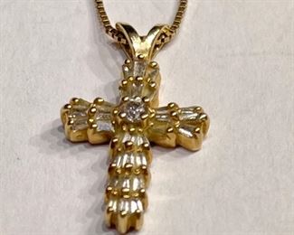 14k Gold & Diamond Cross Pendant w/ Necklace	14k	