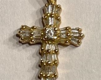 14k Gold & Diamond Cross Pendant w/ Necklace 14k