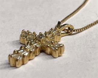 14k Gold & Diamond Cross Pendant w/ Necklace 14k