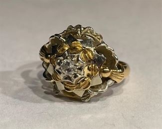 18k White/Yellow Gold Diamond Ring Italy SZ 6.5 18k