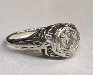 Antique Art Deco Platinum Diamond Wedding Set Engagement Ring Wedding Band	PT	
