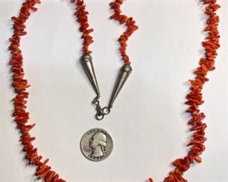 Native American Red Coral Branch Necklace 27in
