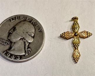 10k Yellow/Rose Gold Cross Pendant 10k