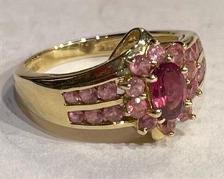 14k Gold Pink Tourmaline & Topaz Ring SZ 6 14k