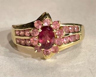 14k Gold Pink Tourmaline & Topaz Ring SZ 6 14k