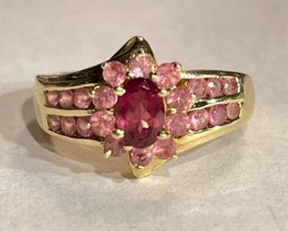 14k Gold Pink Tourmaline & Topaz Ring SZ 6	14k	
