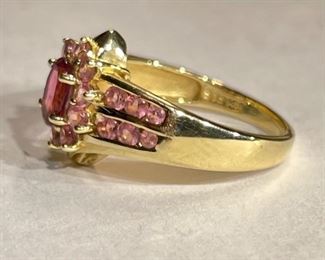14k Gold Pink Tourmaline & Topaz Ring SZ 6 14k