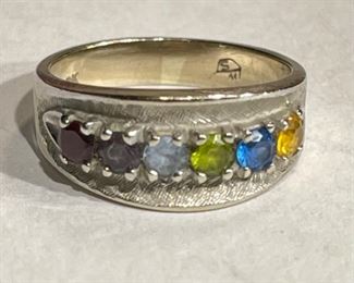 10k White Gold Multi-Gemstone Ring SZ 6.75 10k
