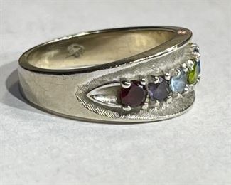 10k White Gold Multi-Gemstone Ring SZ 6.75	10k	