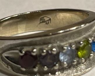 10k White Gold Multi-Gemstone Ring SZ 6.75	10k	