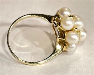 14k Gold Pearl Cluster Cocktail Ring SZ 7.25 14k