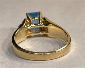 10k Gold Aquamarine & Diamond Ring SZ 7 10k