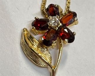 18k Gold Necklace & Garnet/Diamond Pendant	18k	