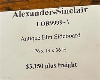  Alexander Sinclair Antique Elm Sideboard	36.5x76x19in	HxWxD
