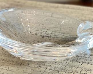 Steuben Signed Sloped Crystal Glass Ashtray #1	2in H x 5.5in Diameter	
