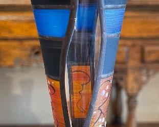 #2 2pc Art Glass Champagne flutes Signed  PAIR	11.25in H x 2.75in Diameter at top	
