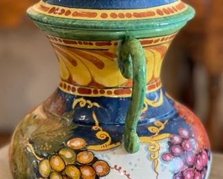 Italian Majolica Lidded Vase L'Albero Capovolto Leona Pottery	12.5x10x9in	HxWxD
