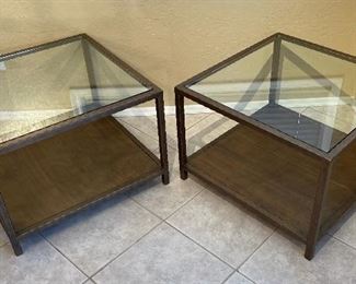 #1 Bronze Finish Glass top Metal Frame End Table	21x30x30in	HxWxD
#2 Bronze Finish Glass top Metal Frame End Table	21x30x30in	HxWxD