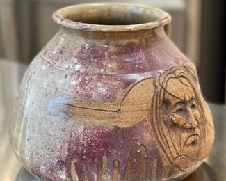 Native American Pottery Vase Signed Face	8x10x9in	HxWxD
