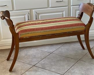 Carved Wood upholstered Bench	27x46x15in	HxWxD
