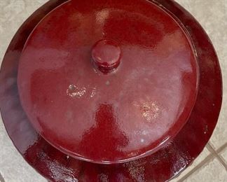 Red Hobnail Ceramic Lidded Vase Decor	14in H x 14in diameter	HxWxD

